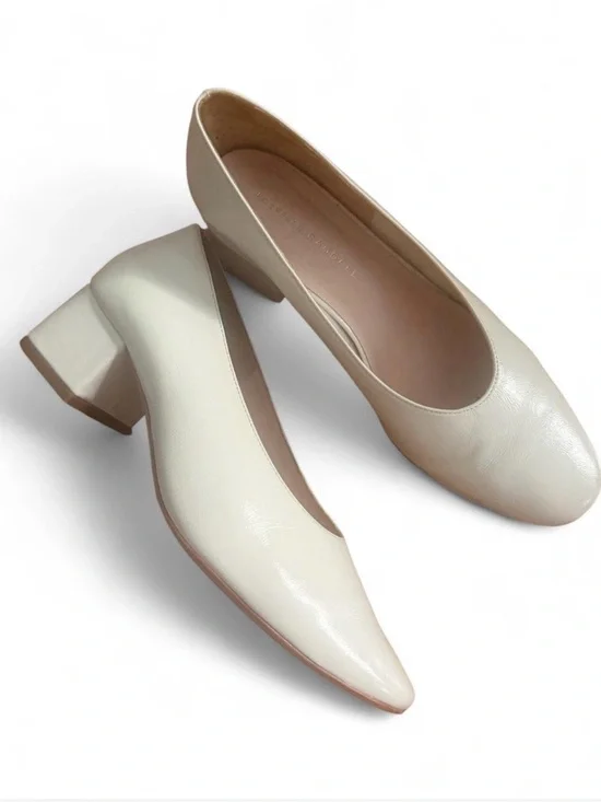 Elegant Cream Block Heel Pumps - Minimalist Women's Shoes