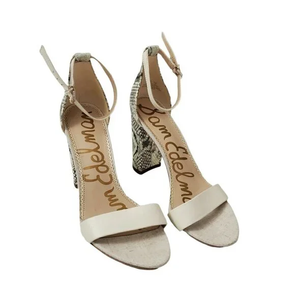 Sam Edelman Womens Sandals 10 Yaro Animal Print‎ Ankle Strap Block Heels Leather