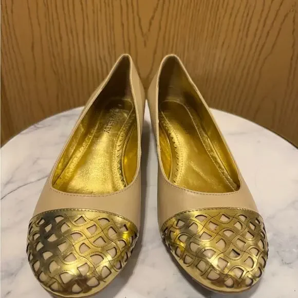 Laura Ashley Beige and Gold pumps NWOT