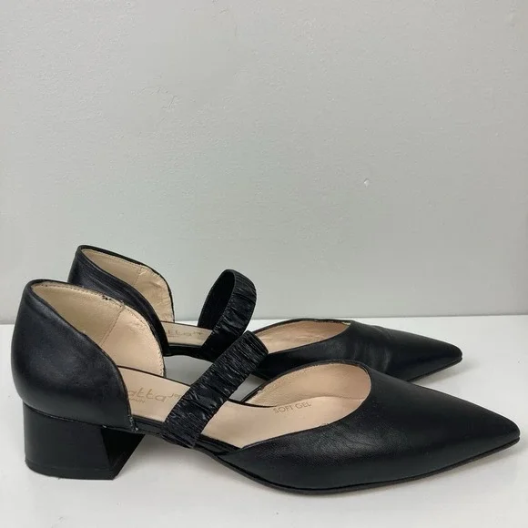 Renatta Jop Spain‎ Black Leather D'Orsay Pumps Pointed Toe Low Block Heel EU 42