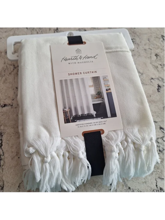NEW Hearth & Home Knotted Fringe Cream Shower Curtain Target Magnolia Ivory
