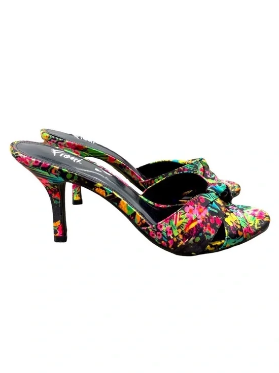 Fioni Tropical Floral Knotted Bow Open Toe Stiletto Heels Size 8 NWOT