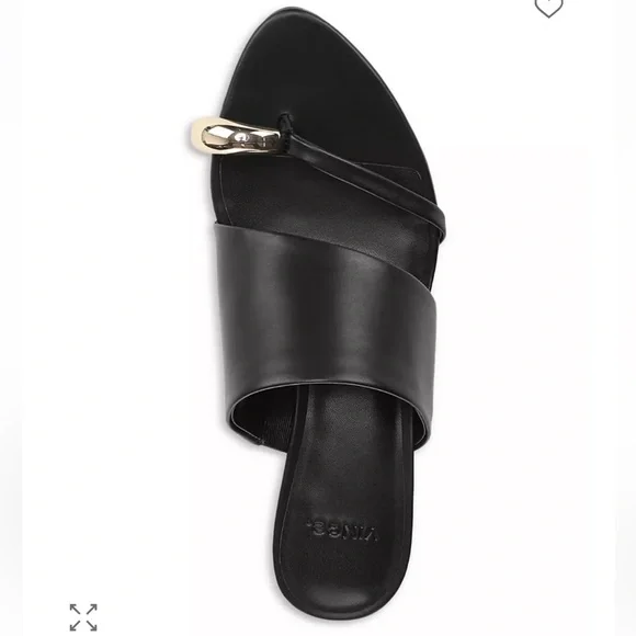 Vince Suzie Almond Toe Kitten Heel Sandals Mule Black Leather 38.5