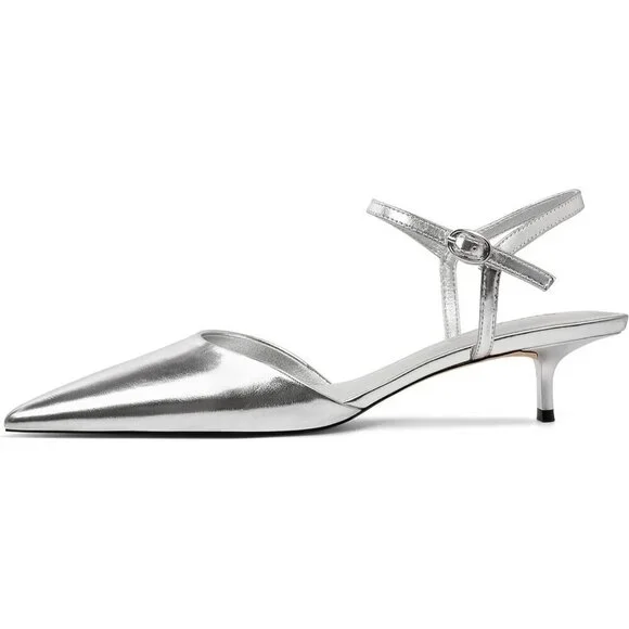 Kitten Heels for Women Pointed Toe Ankle Strap Low Heel Pumps Shoes Dressy 1.5