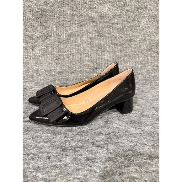 Adrienne Vittadini Sweenor Black Patent Bow Block Heel Pumps Womens 9M