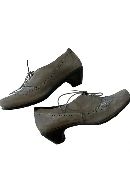 NAOT Gray Nubuck Leather Oxford Heels Tweed Lace-Up Comfort Shoes Women’s EU 41