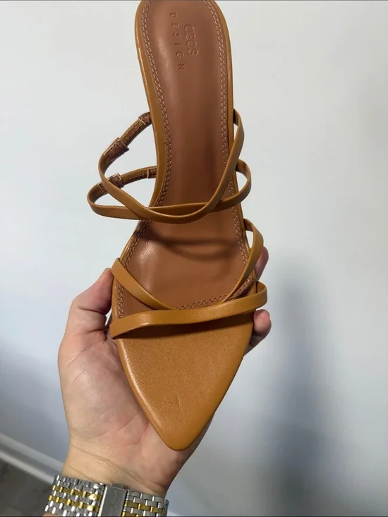 ASOS Tan Strappy Pointed-Toe Heeled Sandal