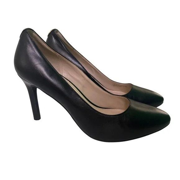 Cole Haan Black Leather‎ Pointed Toe Pumps womens Heels gold accent 3.5