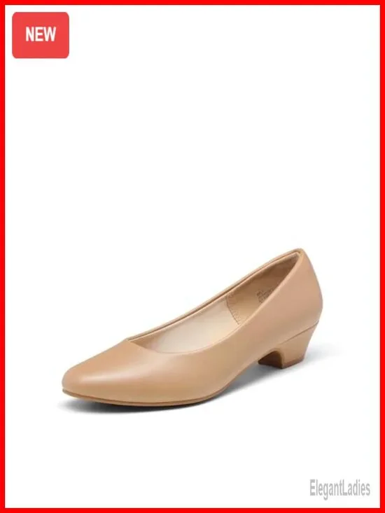 Padded Latex Footbed Chunky Heel Pump Shoes Almond Toe Block Heel