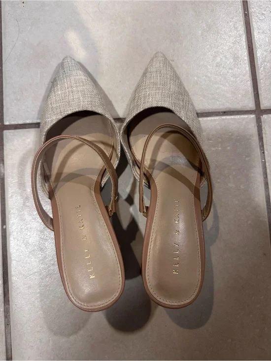 Kelly & Katie Beige Pointed Toe Slingback Heels