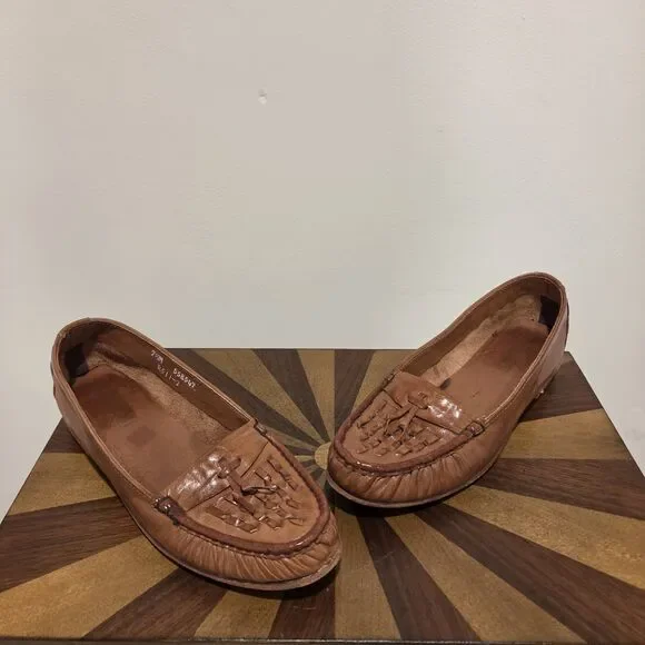 True Vintage Dexter USA Leather Loafers Moccasin US 7.5 Woven Brown 70s 80s Boho