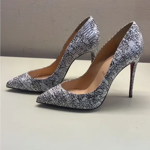 Christian Louboutin Stiletto Pumps White Black Luxurious Texture Size EU 37 NWT