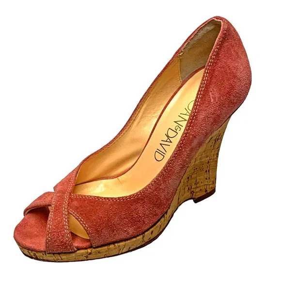 Joan &‎ David Contessa Suede Peep Toe Platform Cork Wedges Made in Italy