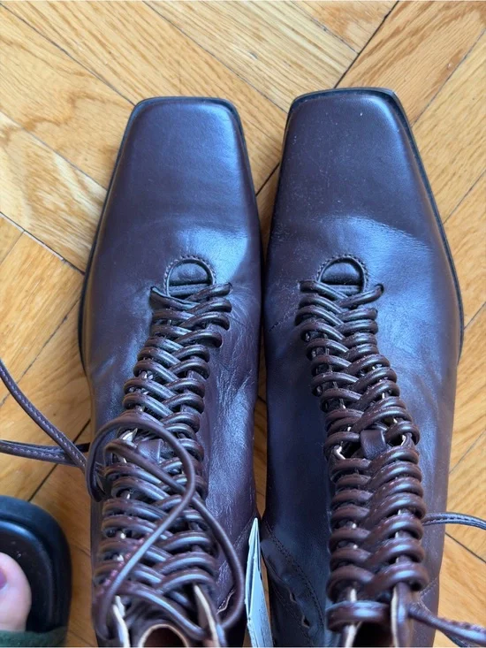 Women’s Zara Brown Leather Lace-Up Ankle Boots | 6.5 | NWT