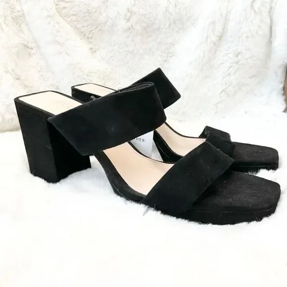 NEW ZARA black suede leather double straps square tie slip on sandals 10