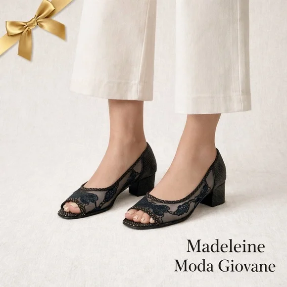 Madeleine Moda Giovane Mesh Block Heels Peep Toe Size 9