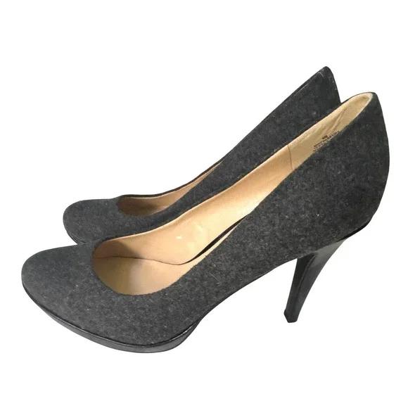 Nine West Womens Gray Felt flannel Platform High Heel Pumps Size‎ 8M NWOT