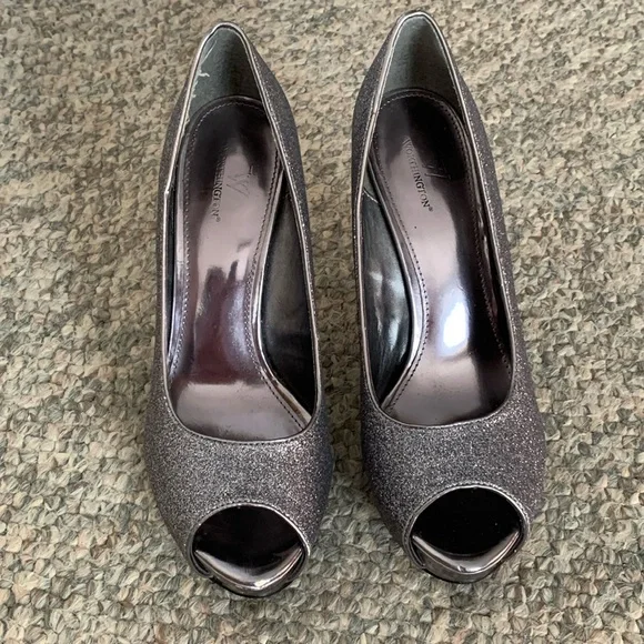 Worthington Silver Peep-Toe 5” Stiletto Heels