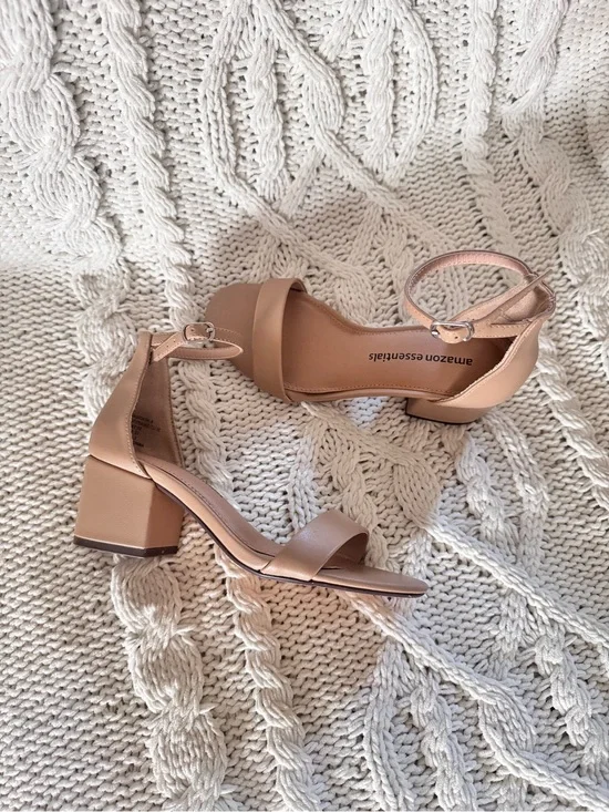 Amazon Essentials Blush Tan Block Heel Ankle-Strap Sandals