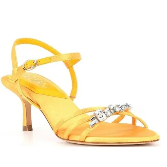 Deltan Yellow Aria Satin Jewel Ornament Dress Sandals - SZ‎ 7 - NWOT