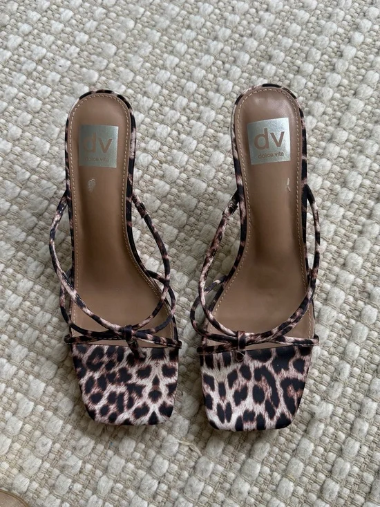 Dolce Vita Leopard Print Strappy Kitten Heels