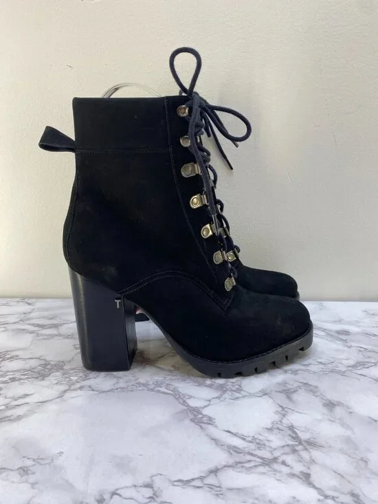 Ted Baker Women's Chunky Black Heel Lace Up Boot Sz 10