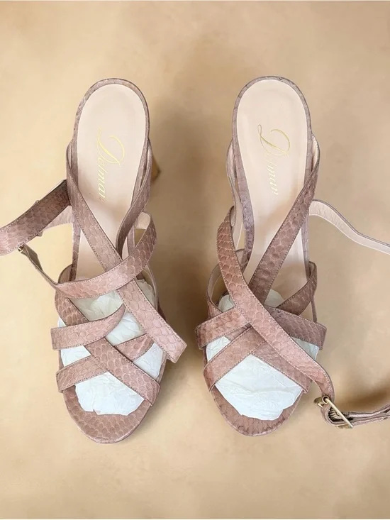 Delman Blush Taupe Crisscross Slingback Heels