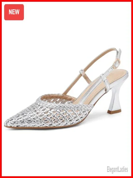 Woven Slingback Kitten Heels Pumps, 2.5 Inch Low Heel, Adjustable Strap, Dress