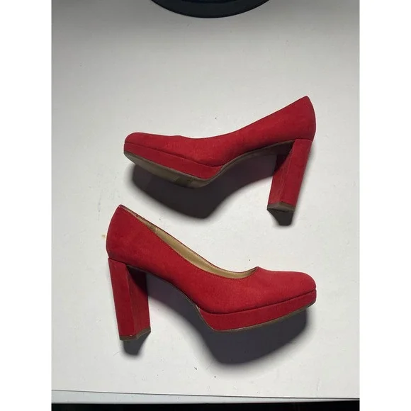 Naturalizer Bianca Pumps Womens 8.5 Red Suede Platform Block Heel Dress Shoes
