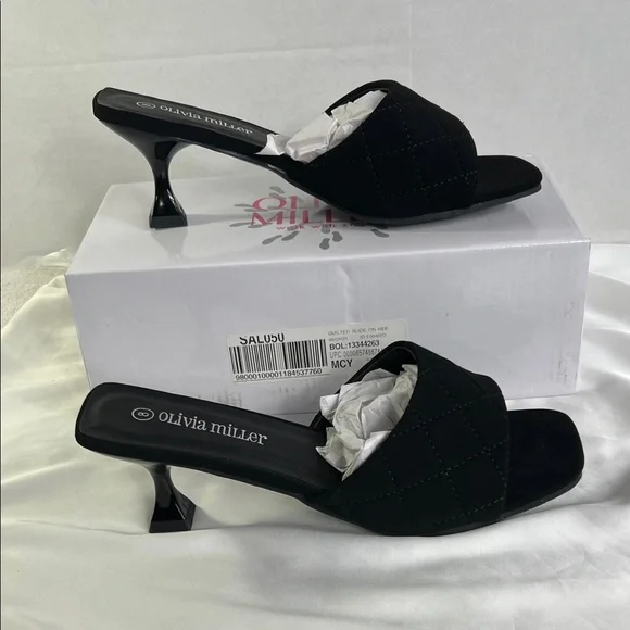 Olivia Miller Black Quilted Slide On Heels Women’s Size 8 New in Box‎