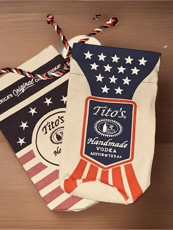 2-Tito's Handmade Vodka American Flag Burlap Bottle Bags 25th Anniversary W/tags