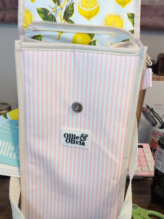 Ollie & Olivia Pink Stripe Insulated Wine Bottle Carrier Or Anything! NWT