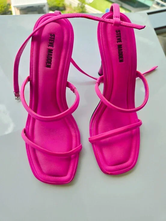 Steve Madden Hot Pink Strappy Square-Toe Heels