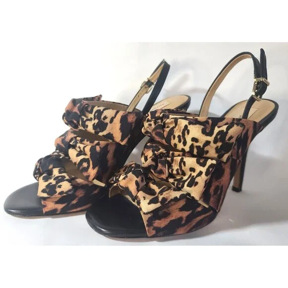 ANTONIO MELANI Cheetah Vilada Animal Print Black Bow Heels Shoes Size 7M
