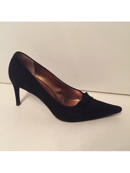 DOLCE & GABBANA SHOES HEELS BLACK SUEDE BOW POINTED TOE ITALY Size 36.5