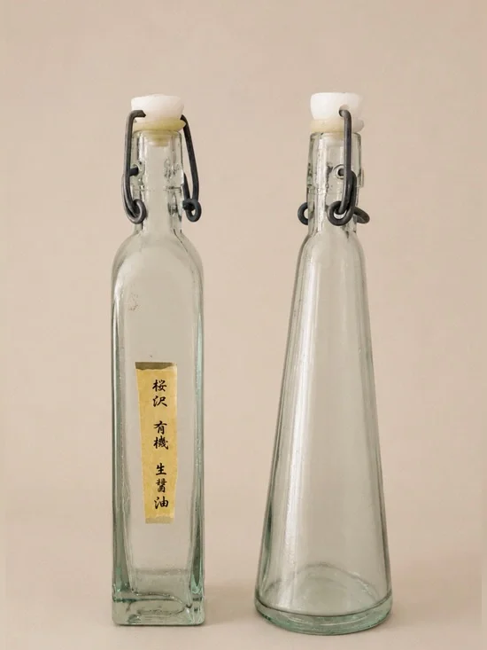 2 vintage Chinese Asian condiment bottles,dish,  containers/corks, perfect, 1970