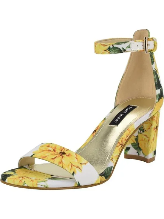 Women's Yellow Rose Floral Round Toe Ankle Strap Wnpruce Heeled Sandal Shoes