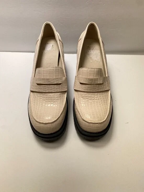 New York & Company Penni Croc Embossed Bone Platform Loafer Sz 10