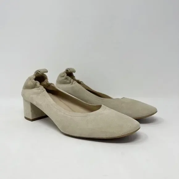 Everlane Natural Suede Leather The Day Heel Womens 11 Elasticized Ballet 2