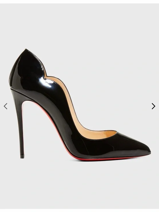 Christian Louboutin Black Patent Scalloped-Edge Stiletto Pump