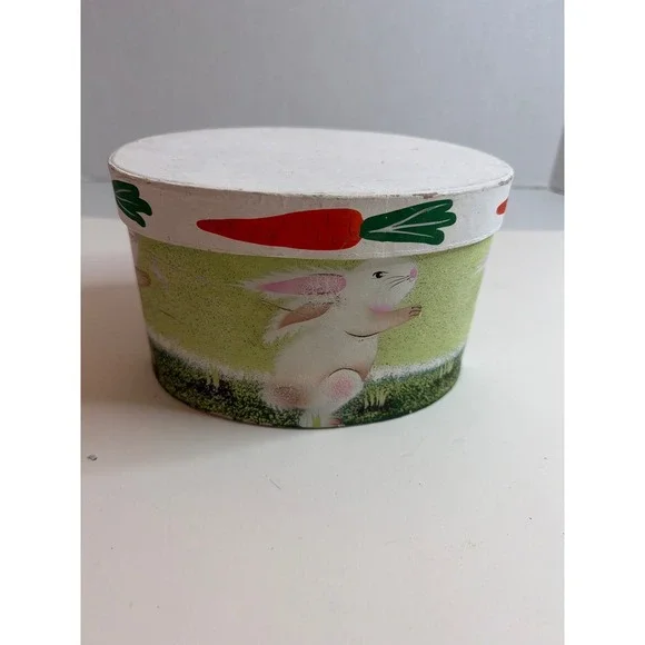 Cute‎ Bunny Carrot Round Trinket Box Container Easter Spring