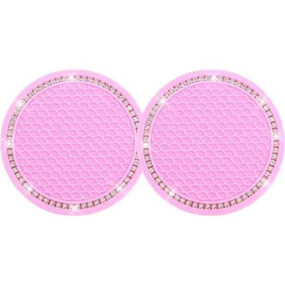 Pink Car Cup Coaster Bling Vehicle 2 Pack Rhinestone Diamond Universal Insert