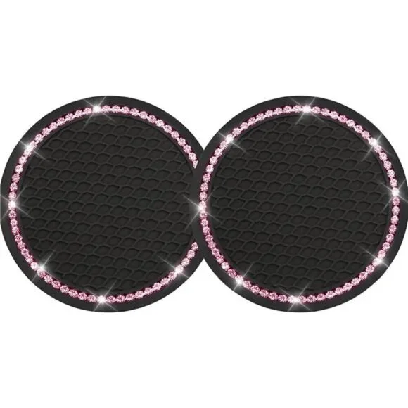 Car Cup Coaster Pink Black Bling Vehicle 2 Pack Rhinestone Universal Insert