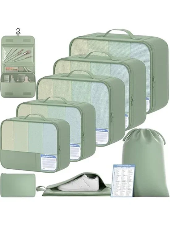 Travel Packing Cubes 9 Piece Luggage Organizer Set Compression Storage Bags