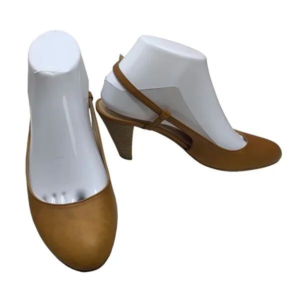 BALLY Switzerland Cognac Leather‎ Slingback Heels