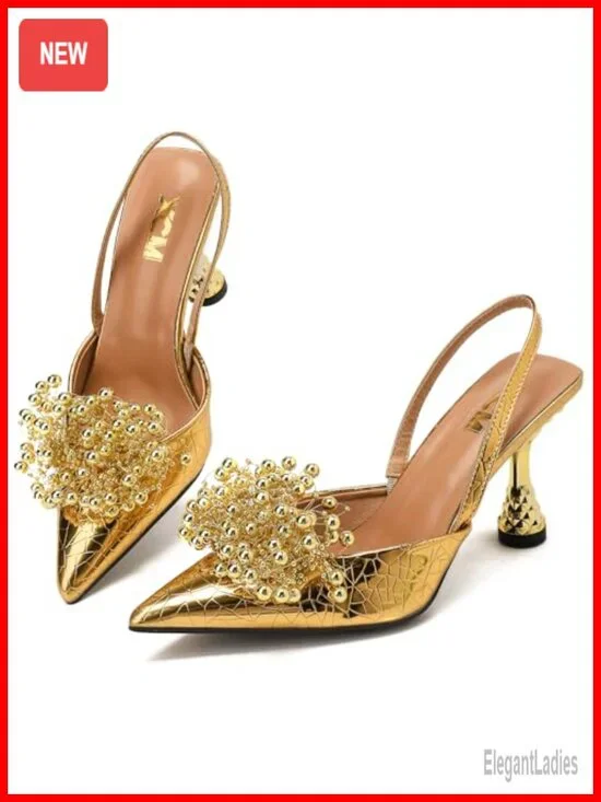 Slingback Block Heels 3.5 Inch Pointed Toe with Arch Support Comfortable Slip