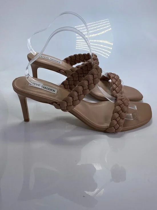 Steve Madden Women's Tan Braided Prema Heel Sandal Sz 12