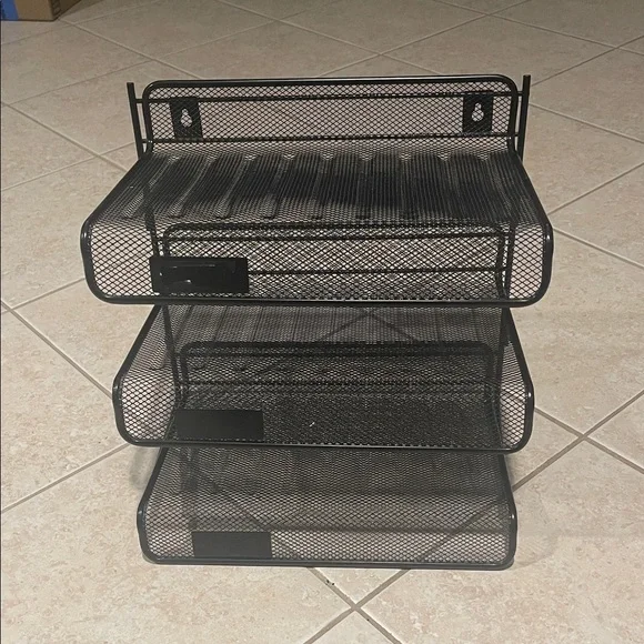Black 3-Tier Mesh Desk File Organizer - Stackable Desktop Trays