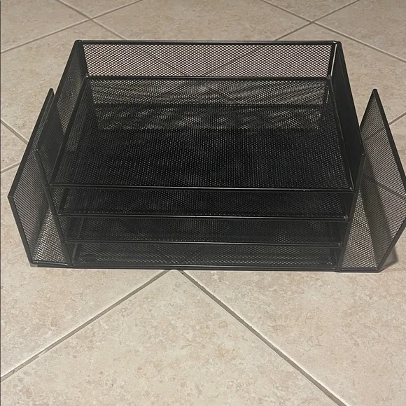 Metal Mesh 3-Drawer Desk Organizer with Side Pen Holders - Black