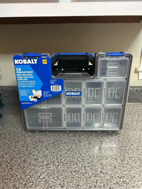 Kobalt 10-Compartment Wall-Mount Storage Case in Clear with Blue Accents